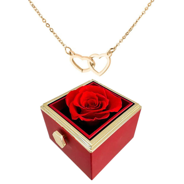 Rotating Rose Box  with Engraved Heart Necklace